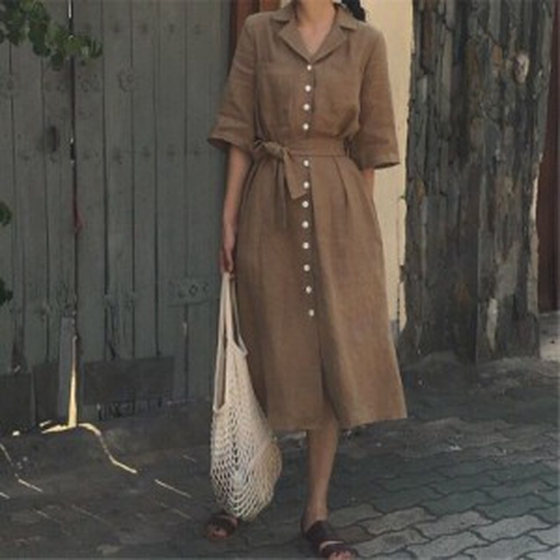 ロングワンピース レディース シャツワンピース 半袖 オープンカラー ロング リネンシャツ ワンピース 大人 おしゃれ 通販 Lineポイント最大1 0 Get Lineショッピング