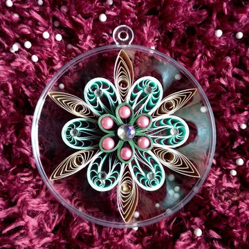 捲紙聖誕吊飾-青花金葉