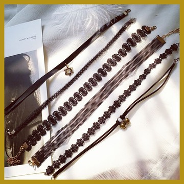 歐美性感蕾絲CHOKER項鏈 哥特式項圈 短款黑色頸鏈鎖骨鏈