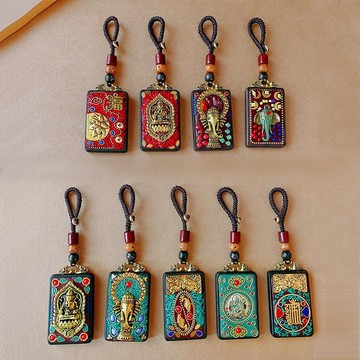 招財好運🙏🏻佛敎佛敎結緣品🙏黃財神吊墜 黃財神項鍊 招財 偏財 尼泊爾吊墜黃財神唐卡墜黑檀木佛牌掛件吉祥象保平安鑰