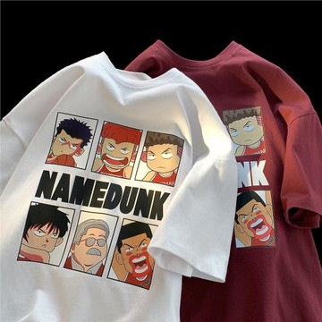 潮牌男款青少年酒紅色t恤短袖