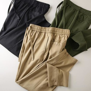 日系工裝風！水洗彈力紗卡！外貿男裝秋季純色松緊腰直筒休閑褲潮