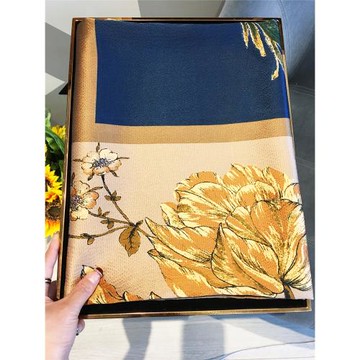 【花開四季】重磅珍珠緞真絲大方巾優雅中國風高檔送禮絲巾圍巾女