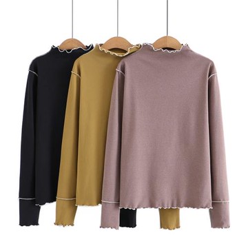 麗莎熊 LisaBear 大尺碼木耳邊不收邊造型德絨基本內搭長袖上衣 三色可選 XL~4XL