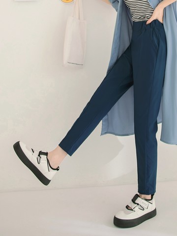 冰感彈力素色休閒直筒褲