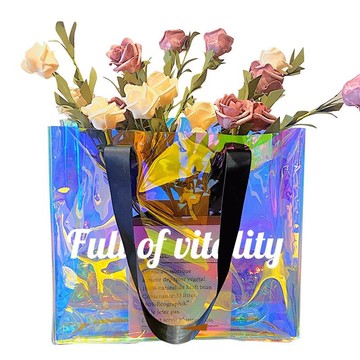 客製pvc鐳射袋果凍包 透明塑料 手提袋 客製LOGO禮品袋 客製 ins風手提炫彩袋子