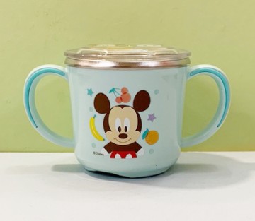 【震撼精品百貨】Micky Mouse_米奇/米妮 ~迪士尼兒童不銹鋼雙耳把杯附蓋-藍米奇#04932