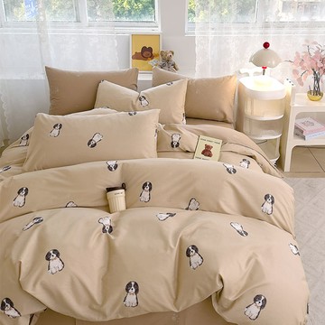 床包被套組(鋪棉兩用被套)-雙人加大/200織/ 精梳棉四件式 / 帕比小屋 台灣製