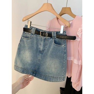 復古腰帶牛仔短裙女2025年夏季新款高腰a字半身裙百搭休閑包臀裙