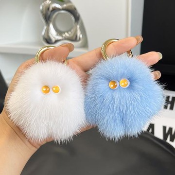 可愛水貂毛小笨笨汽車鑰匙扣掛件ins高檔毛絨公仔書包包掛飾禮物