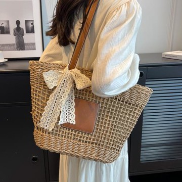 編織包女2025新款草編包夏季海邊度假沙灘包百搭大容量單肩托特包