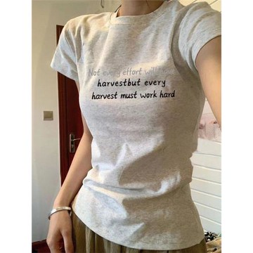 純棉正肩辣妹設計感小眾短袖T恤女夏季新款美式港風chic修身上衣