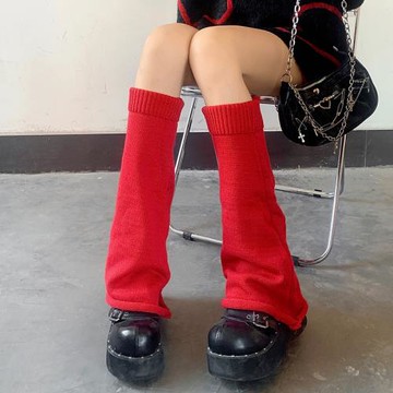 夜間教習室針織襪套女春秋中筒堆堆襪紅色襪子本命年jk小腿襪腿套