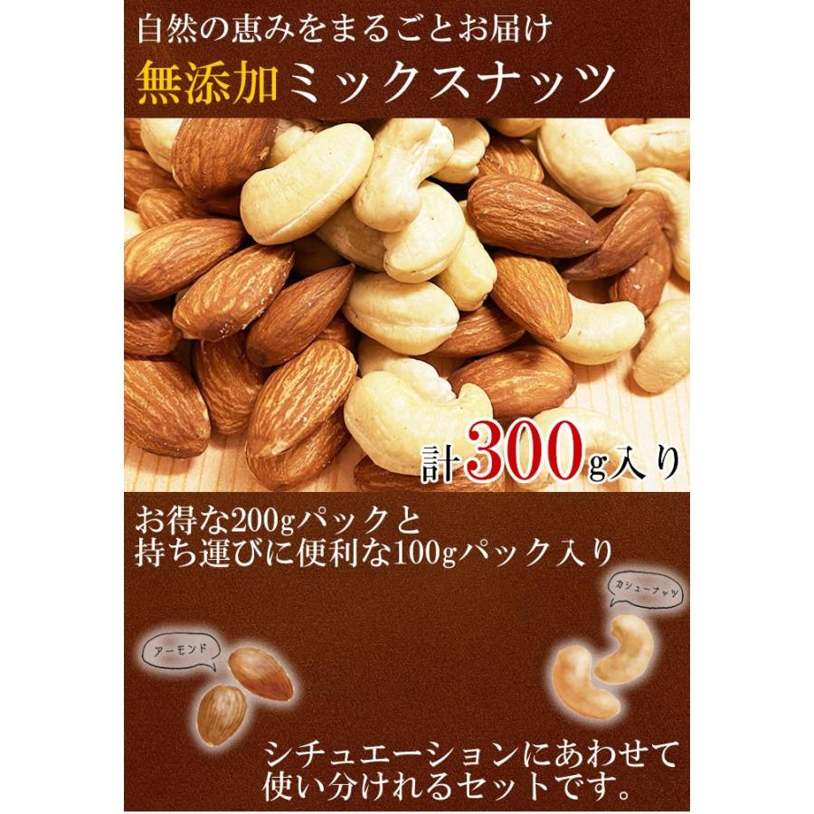 ミックスナッツ 厳選2種類（素焼きアーモンド＆素焼きカシューナッツ） 小分け計300gお試しセット 無添加・無塩・無油