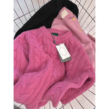 軟糯奶呼呼粉色絞花粗針厚毛衣女秋冬慵懶寬松內搭可外穿針織上衣