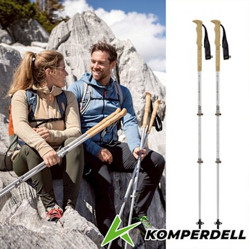 【Komperdell 奧地利】航太鋁合金強力鎖定登山杖174236010-S銀/泡棉握把/加墊腕帶/快速壓扣