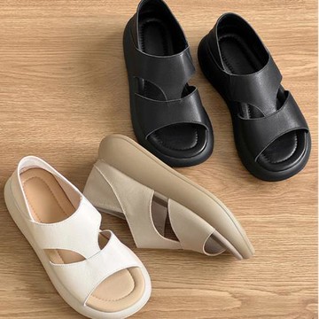 Sp house 漫步沙灘真皮休閒夏日厚底懶人復古涼鞋(3色可選)