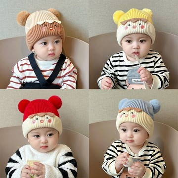 mori🎀mori嬰幼兒秋冬季毛綫帽可愛保暖毛球護耳男女寶寶新年大紅冬天加厚