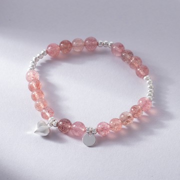 [925純銀]心語莓光愛心串飾草莓水晶手鍊【SL1016】-草莓晶