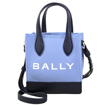 BALLY 6314828 BAR XS 品牌LOGO帆布皮革手提/肩背包.粉末藍