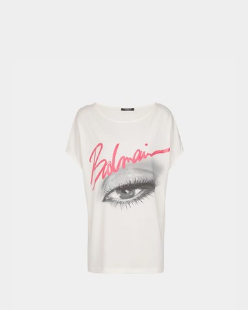 BALMAIN Eye 印花白色船領 T-Shirt - S