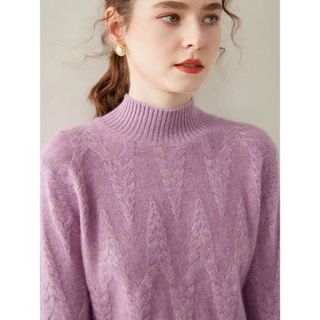 新款山羊絨衫女加厚半高領韓版圣誕絞花毛衣內搭打底衫秋冬