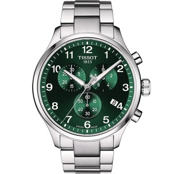 TISSOT 天梭 官方授權 韻馳系列 XL 三眼計時碼錶腕錶-T1166171109200-綠 45mm