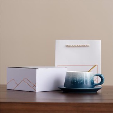 漸變咖啡杯碟套裝高顏值陶瓷馬克杯家用水杯泡茶杯商務禮品伴手禮
