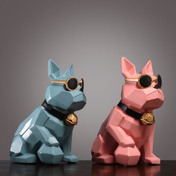 創意歐式客廳電視家庭餐桌裝飾品紙巾盒家居幾何狗斗牛犬茶幾擺件