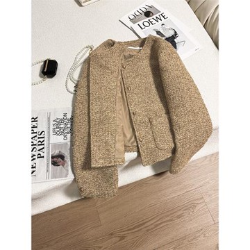 韓系春秋新款卡其色小香風短外套女時尚夾棉氣質小個子高級感上衣