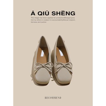 2025年春季新款真皮豆豆鞋女韓版蝴蝶結淺口方頭奶奶鞋平底單鞋女