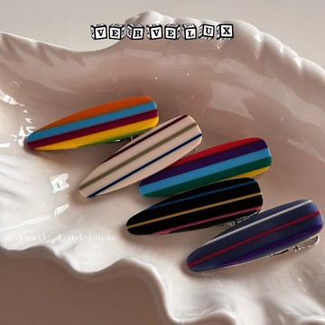 两件9.9折🔥臺灣出貨🔥可開發票✅韓版彩虹色水滴條紋鴨嘴夾網紅劉海夾高級感側邊鴨嘴夾髮飾新款