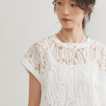 織帶刺繡透膚上衣