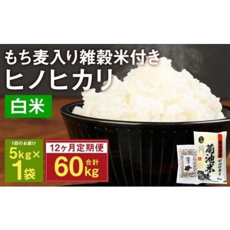 ふるさと納税 熊本県菊池産 ヒノヒカリ 精米 計60kg(5kg×12) もち麦入り雑穀米 計2.4kg(200g×12) 低温保管 残留農薬.. 熊本県菊池市