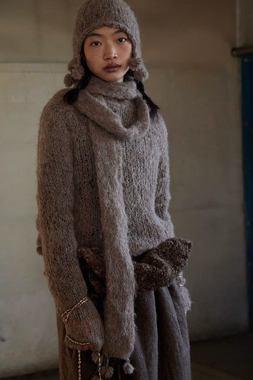 肉桂 小眾羊駝毛針織上衣 女士高領毛衣