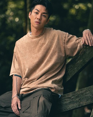 蠟染仿舊寬版重磅短TEE (深卡其)