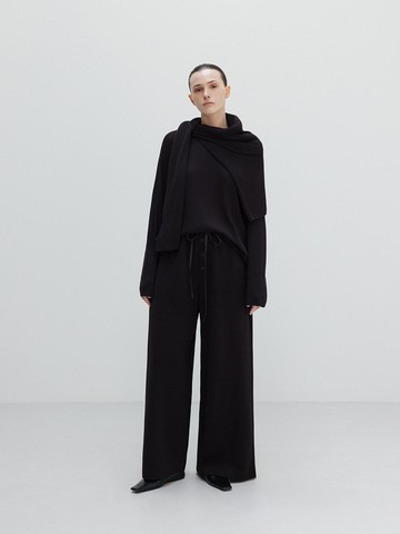 Fine Cotton Rib Lined Crewneck Pullover Sweater [Black berry]