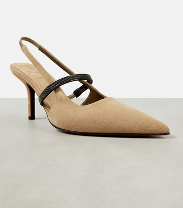 Brunello Cucinelli Monili suede slingback pumps