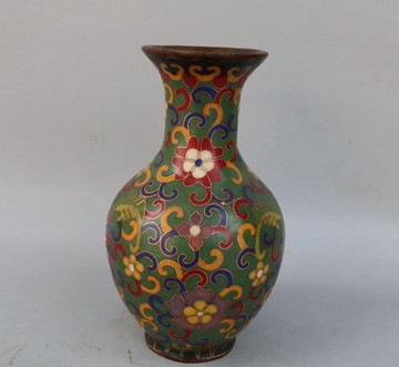 古玩收藏仿古純手工制工藝純銅紫銅景泰藍琺瑯掐絲花瓶擺件