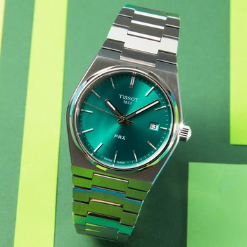 TISSOT天梭 PRX系列 簡約復古石英腕錶-綠 40mm / T1374101109100