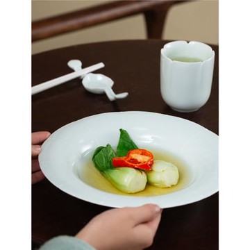 三平二滿景德鎮陶盤子青白瓷9寸牡丹深菜盤高溫餐盤家用中式新款