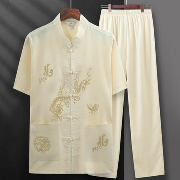 【巴黎精品】現貨+預購 新中式唐裝套裝中國風襯衫短袖冰絲上衣長褲休閒男裝-涼爽男裝5色a1kr17