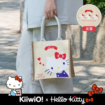 三麗鷗聯名款．萌萌大臉系列雙面棉麻手提袋 Hello Kitty