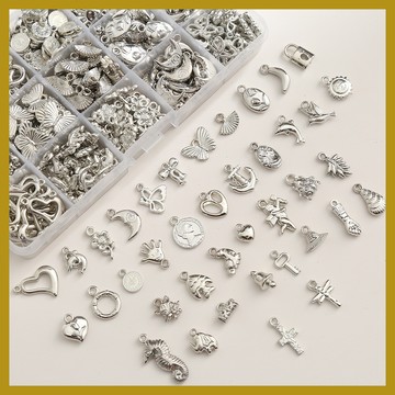 （10個/包）複古y2k銀色蝴蝶愛心吊墜 diy手工串珠項鏈手鏈材料配件 diy手工材料 diy材料 diy吊墜 diy