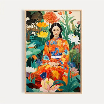 絢花靜容 / 日式當代色彩花卉仕女裝飾畫