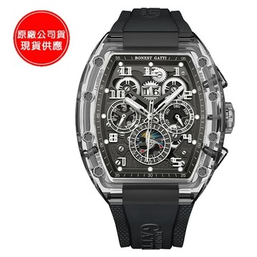 BONEST GATTI 寶加地-晶鑽王者多功能機械錶(煙燻黑)