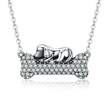 925純銀項鍊鑲鑽吊墜-小狗的夢想韓版熱銷女飾品73og34【獨家進口】【米蘭精品】