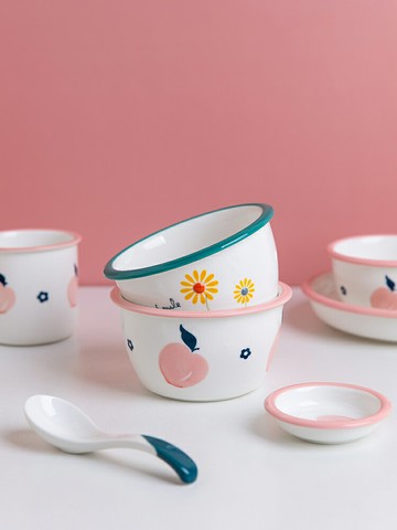 摩登主婦水蜜桃碗碟套裝家用可愛少女心陶瓷好看的飯碗菜盤子餐具