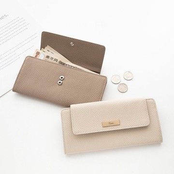 帶翻蓋長夾 【 真皮 質感 名牌 刻字 】長皮夾 皮夾 薄型 錢包 質感色 文字刻印 HR60U