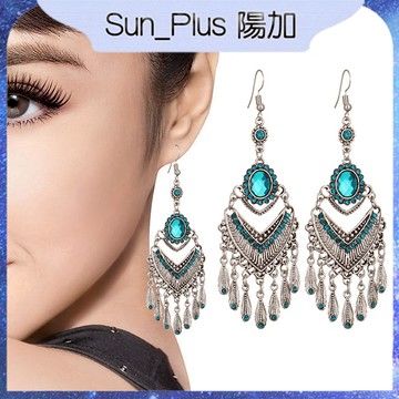 Sun_Plus 台灣現貨 歐美耳飾 多層中國風質感耳墜 仿苗銀品質復古耳環 耳環 耳墜 飾品